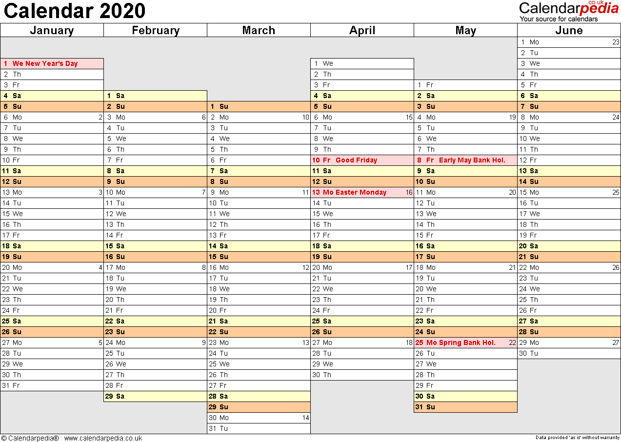 Calendar 2020 (Uk) - 16 Free Printable Word Templates