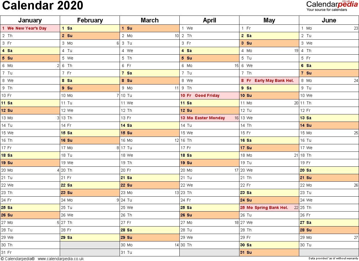 Calendar 2020 (Uk) - 16 Free Printable Word Templates