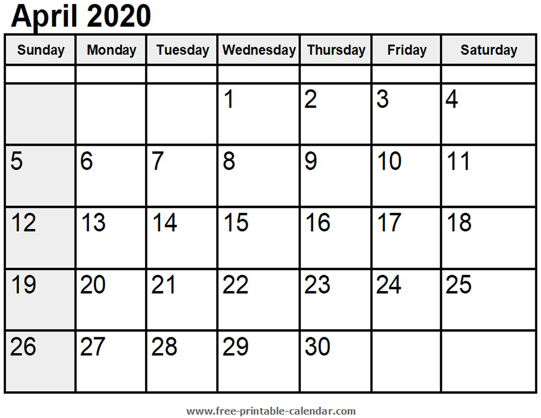 Calendar April 2020 - Free-Printable-Calendar