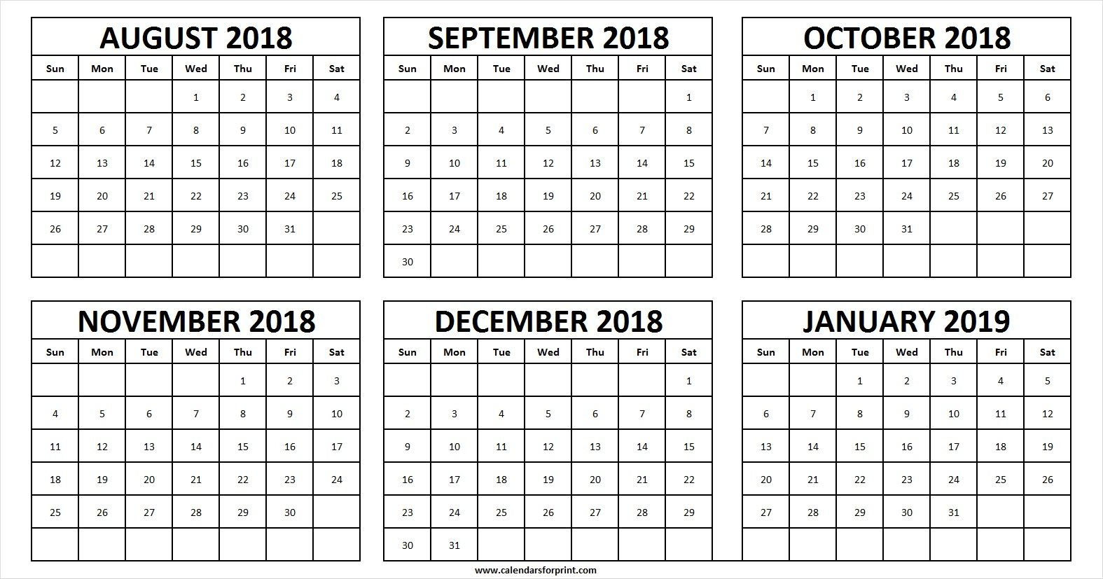 Calendar August 2018 To December 2019 | Calendar Format Example