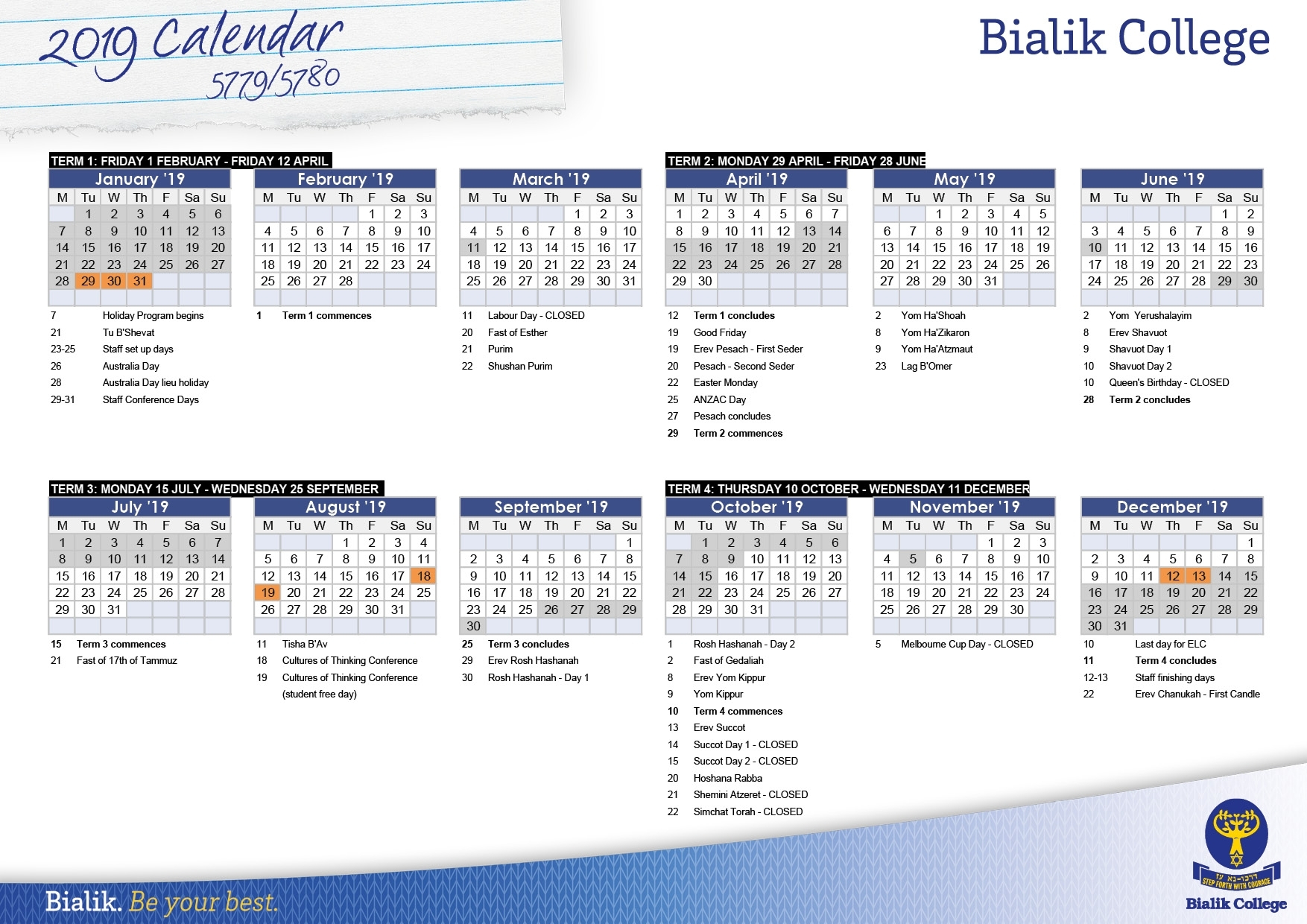 Calendar – Bialik 2020 Calendar Jewish Holidays – Get Your