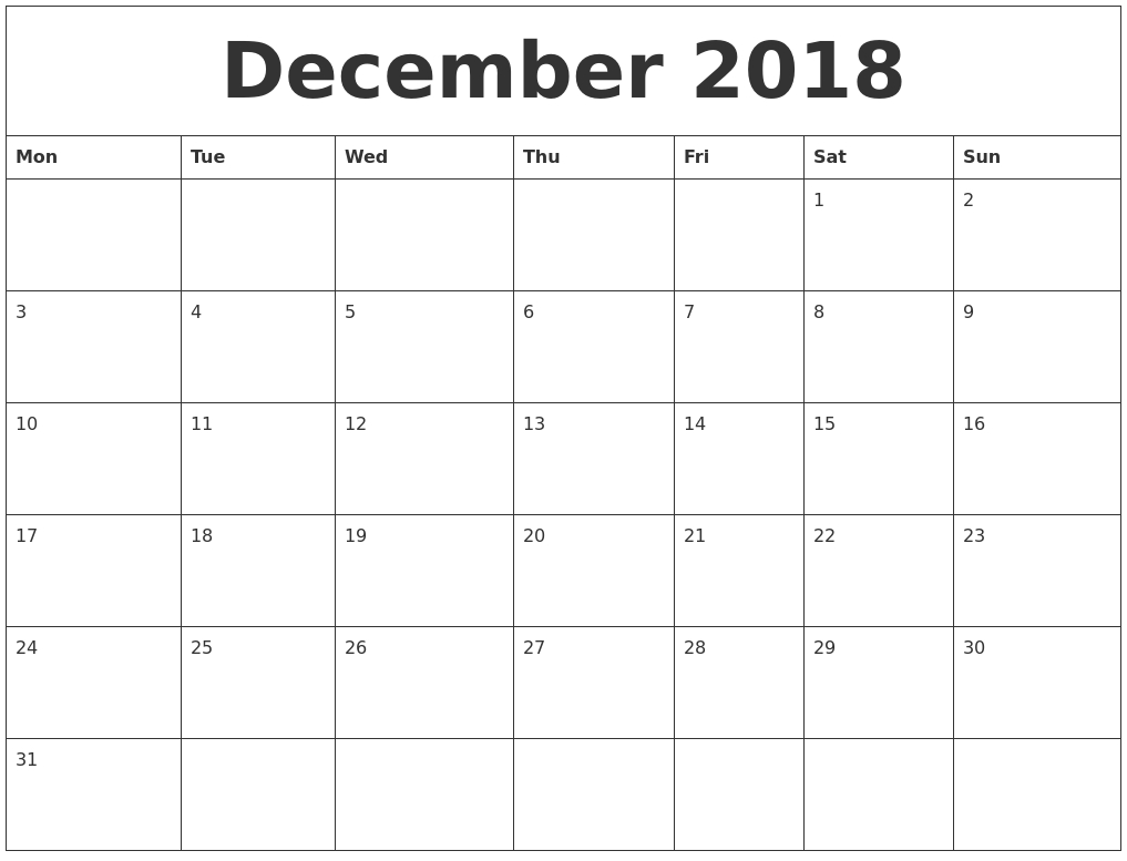 Calendar December 2018 Uk | December 2018 Calendar Uk