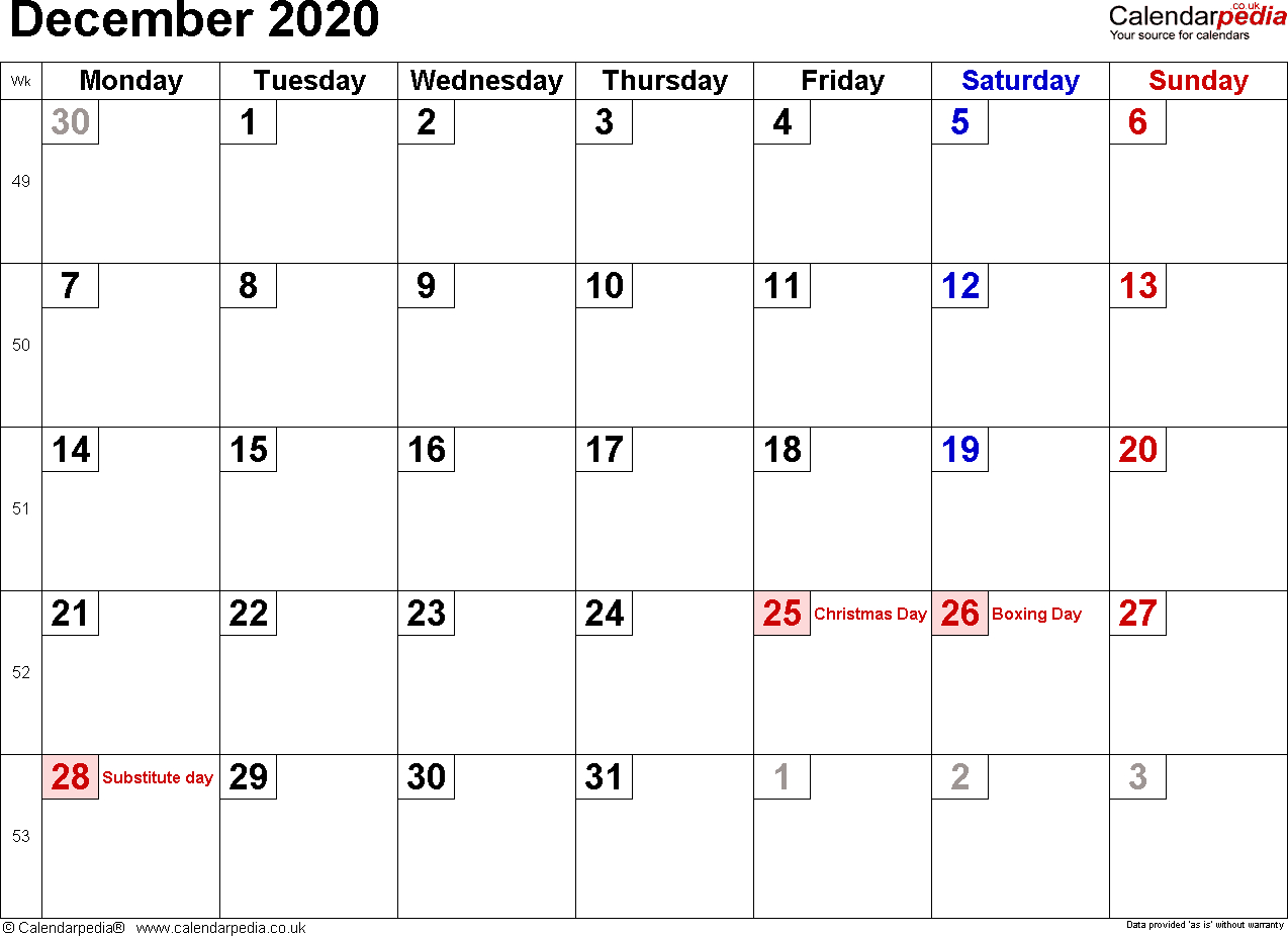 Calendar December 2020 Uk, Bank Holidays, Excel/pdf/word