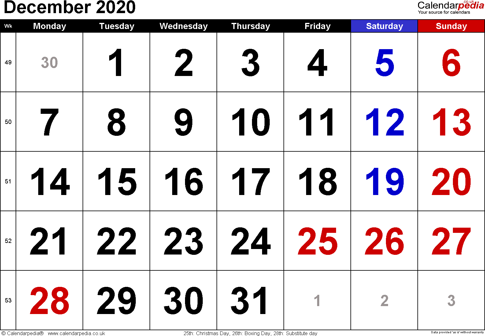 Calendar December 2020 Uk, Bank Holidays, Excel/pdf/word