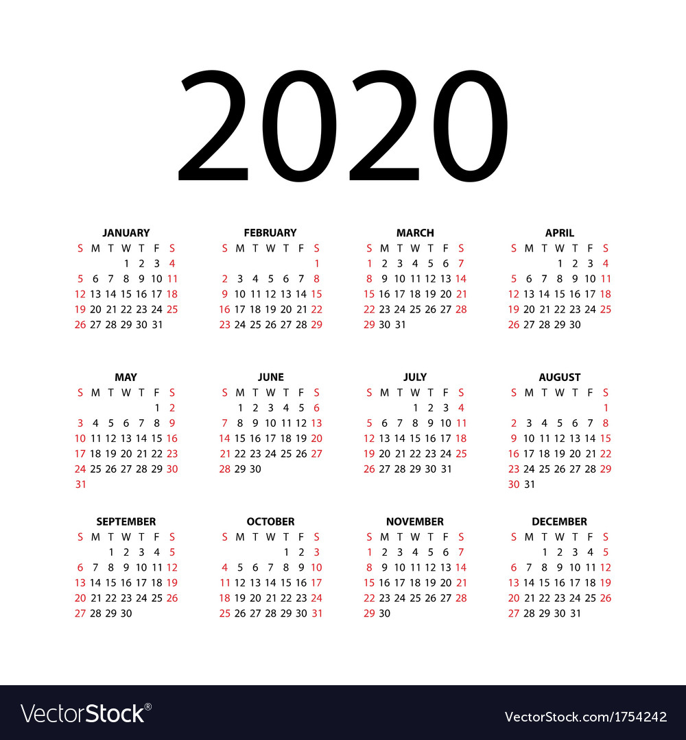 2020 Calendar Template For Illustrator