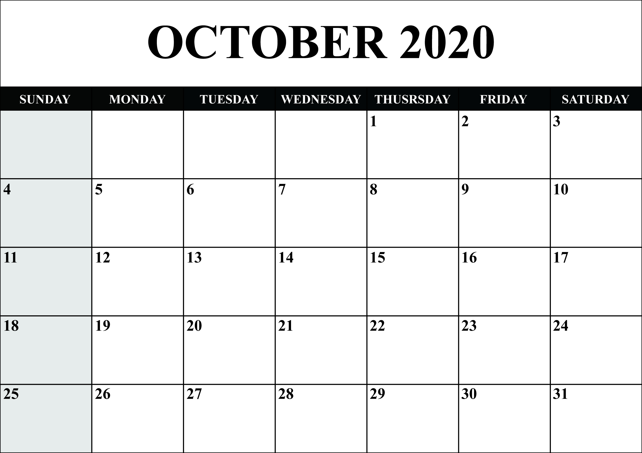 Calendar For October 2020 | Monthly Calendars | Calendar