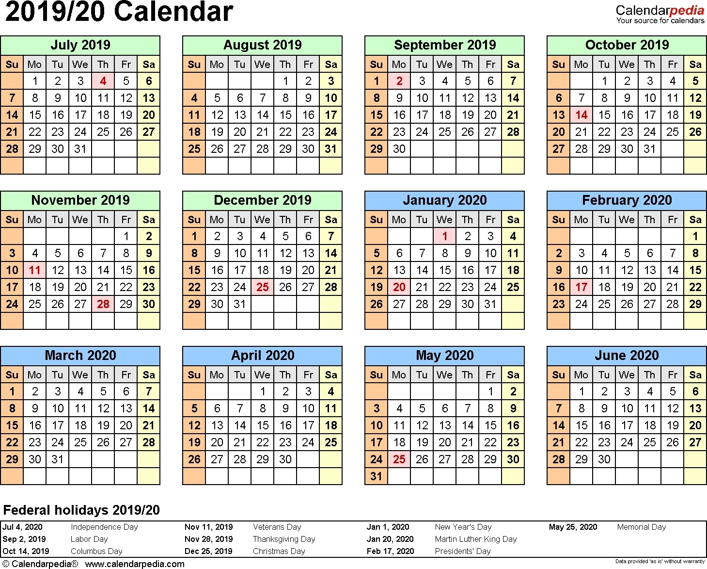 Calendar For School Year 2020-19 | Calendar Design Ideas