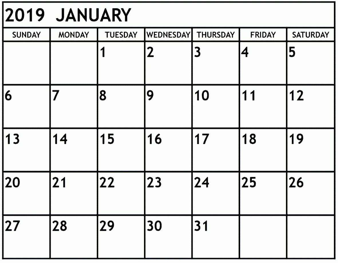 Calendar January 2019 Printable Pdf, Word, Excel Template
