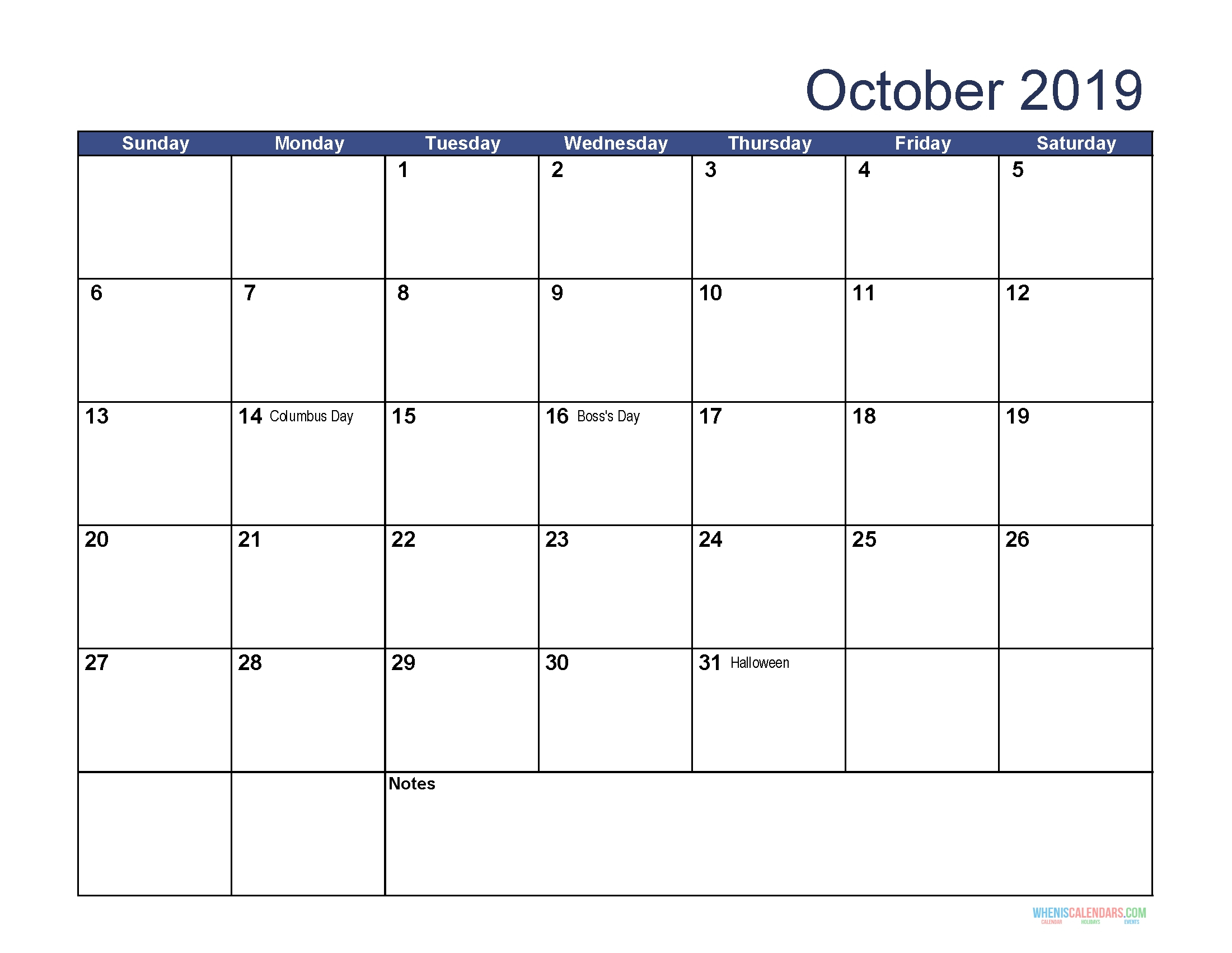 Calendar Jewish Holidays October 2019 • Printable Blank