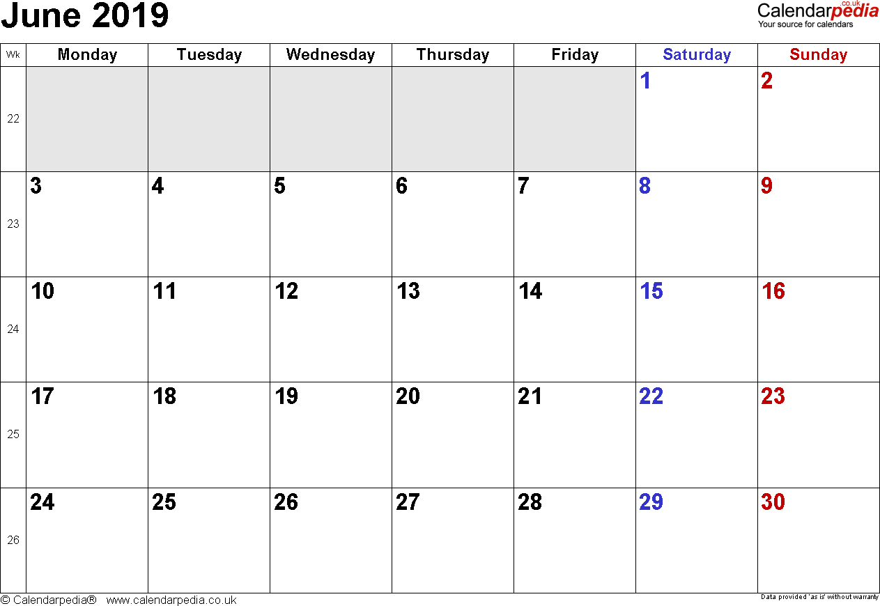 Calendar June 2019 Uk, Bank Holidays, Excel/pdf/word Templates