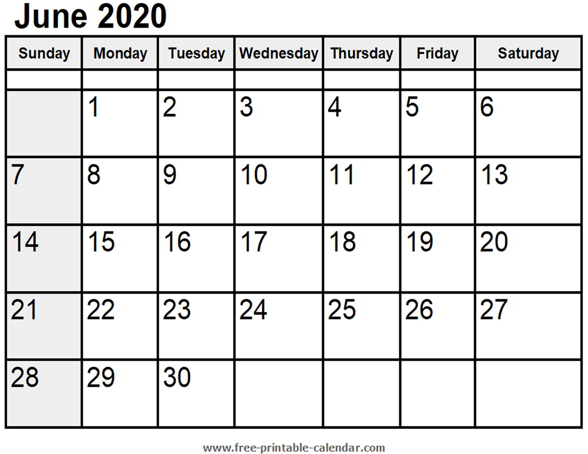 Calendar June 2020 Printable