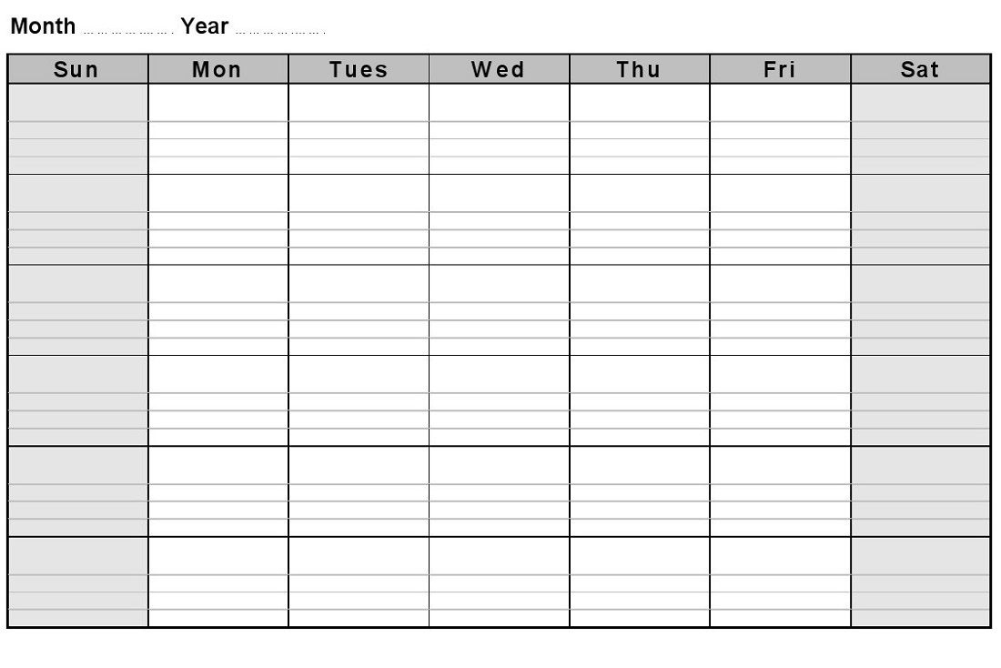 Calendar Month With Notes • Printable Blank Calendar Template