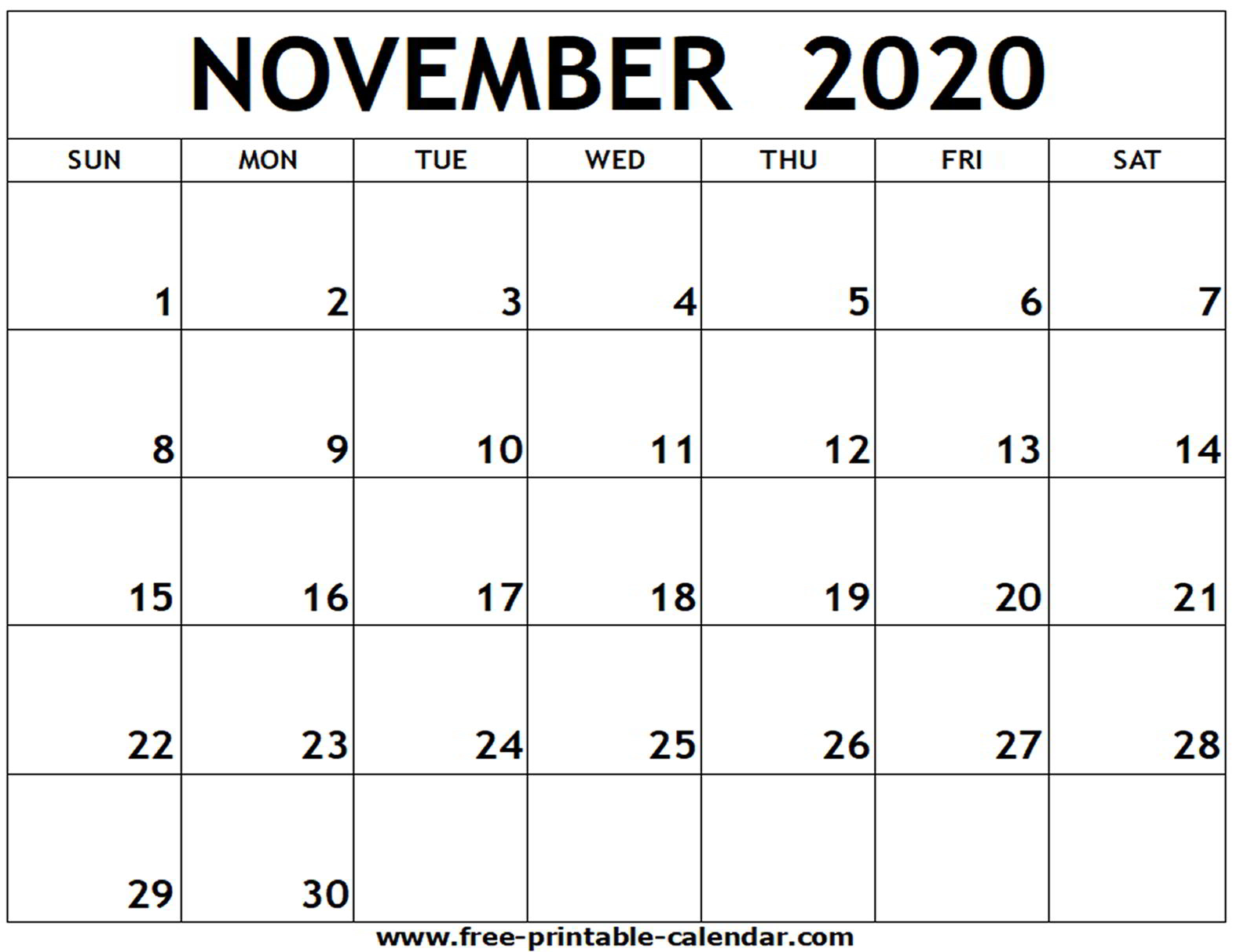 Calendar Of November 2020