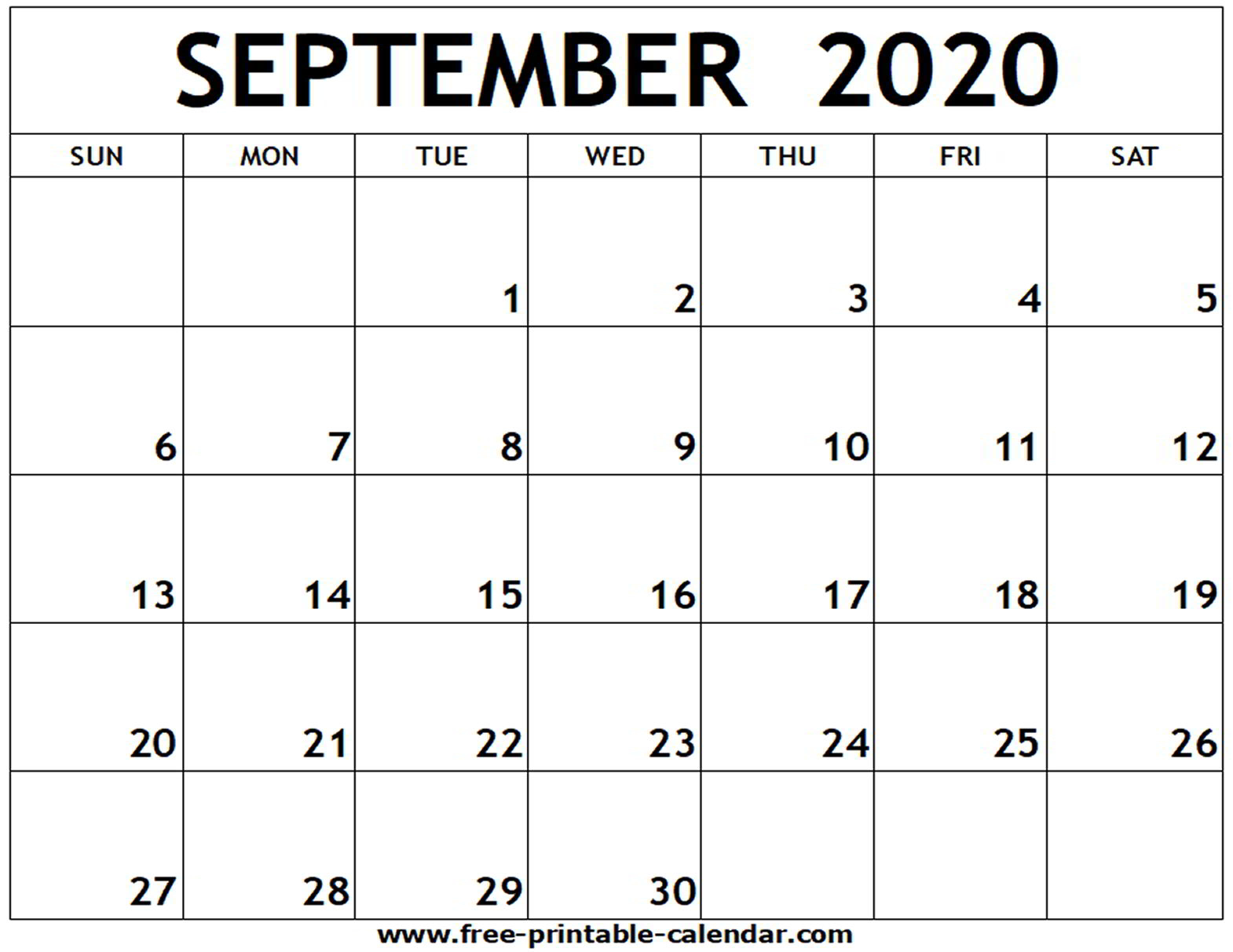 Calendar Of September 2020