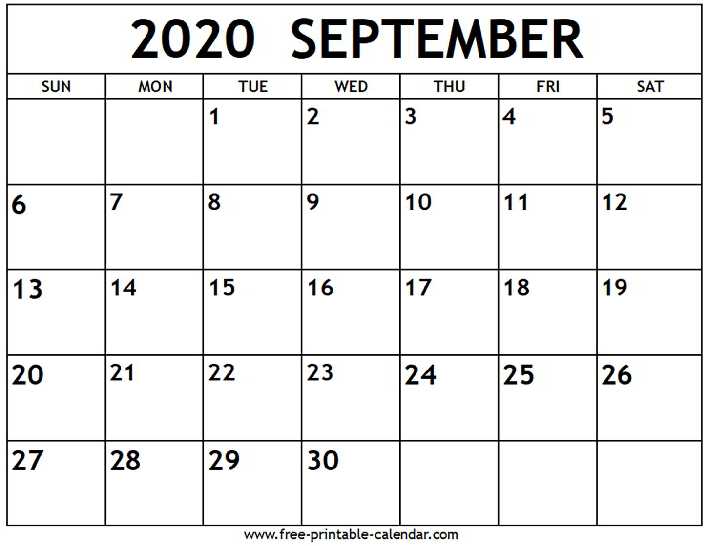 Calendar Of September 2020