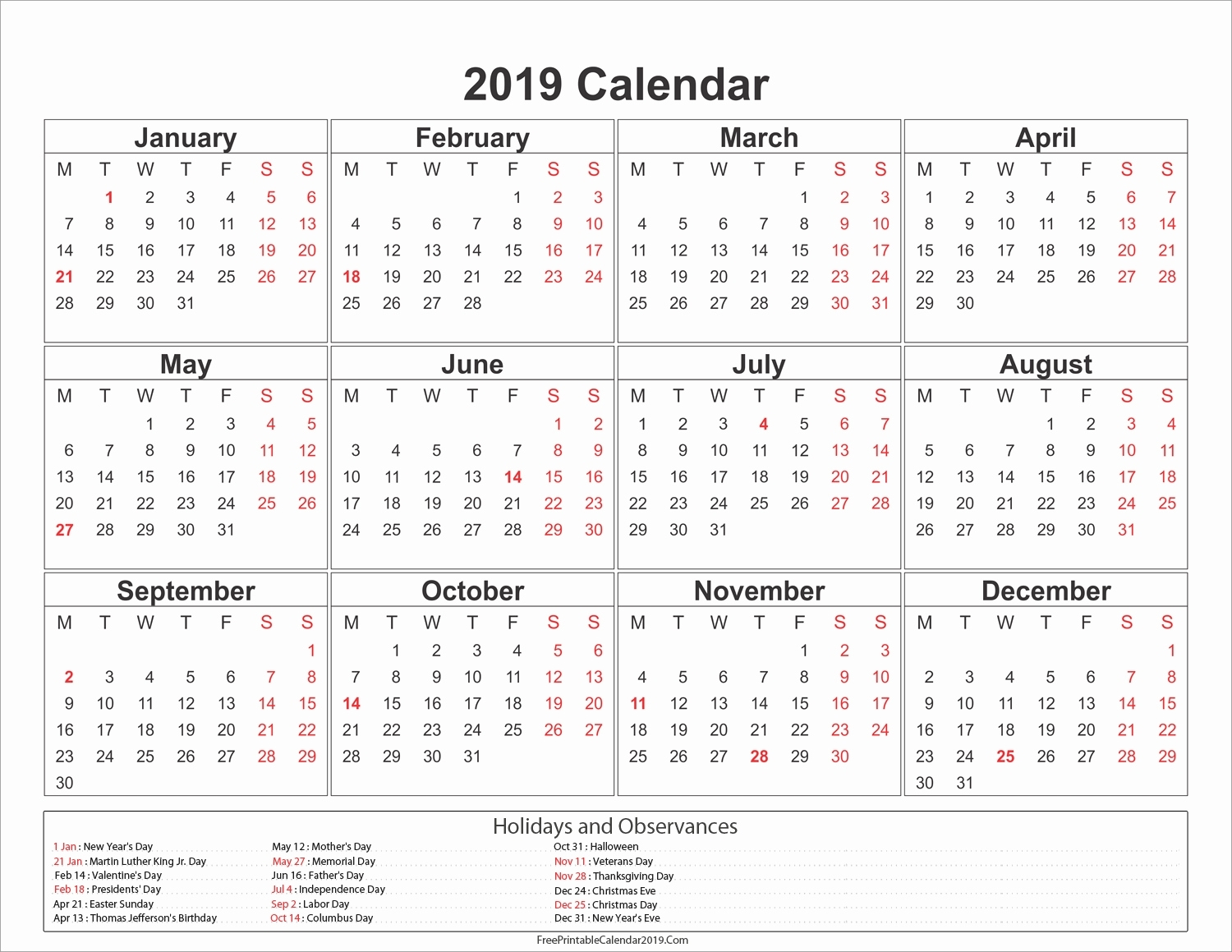 Calendar Philippine Holidays 2019 • Printable Blank Calendar