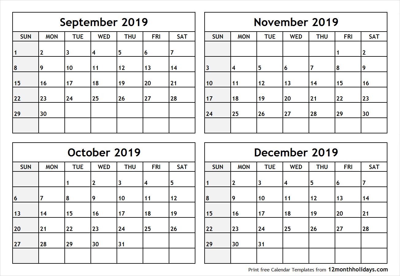 Calendar Sep To Dec 2019