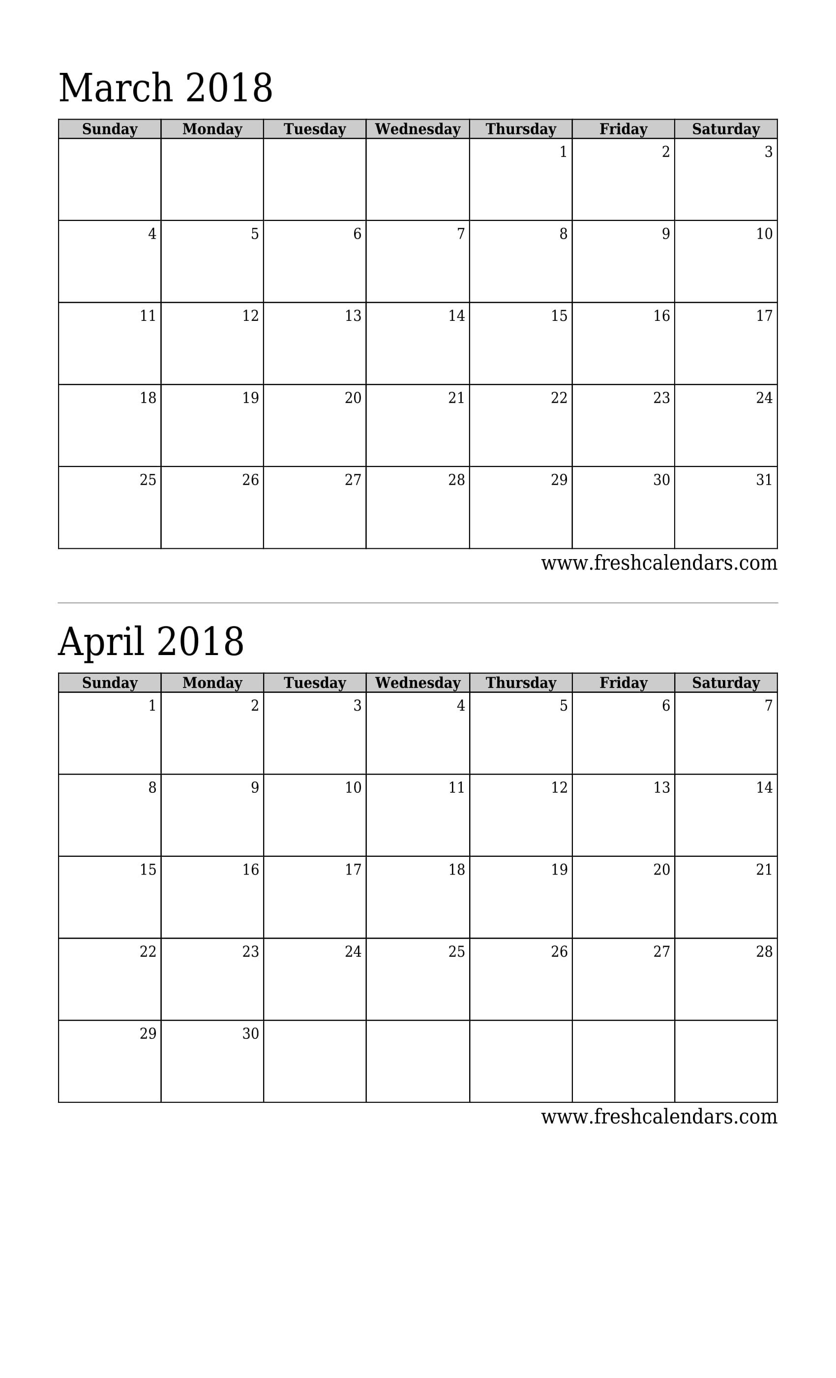 Calendar Template 2 Month Per Page Printable For No Charge