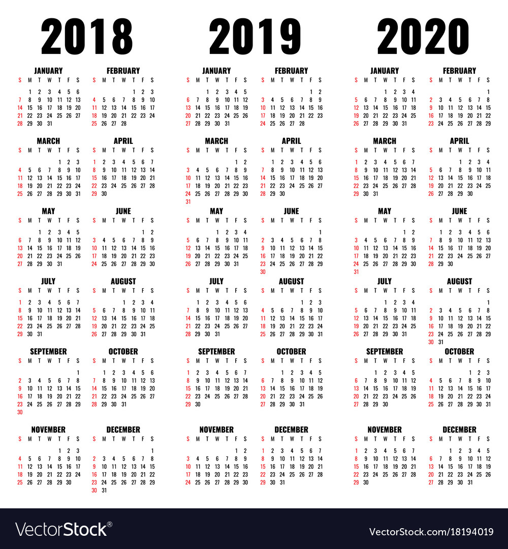 Calendar Template 2018 2019 And 2020 Years
