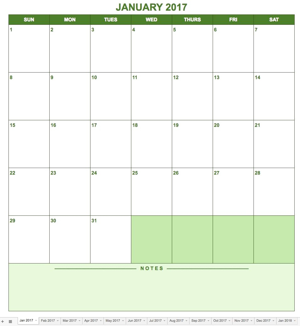 Calendar Template Google Docs Spreadsheet | Jcreview