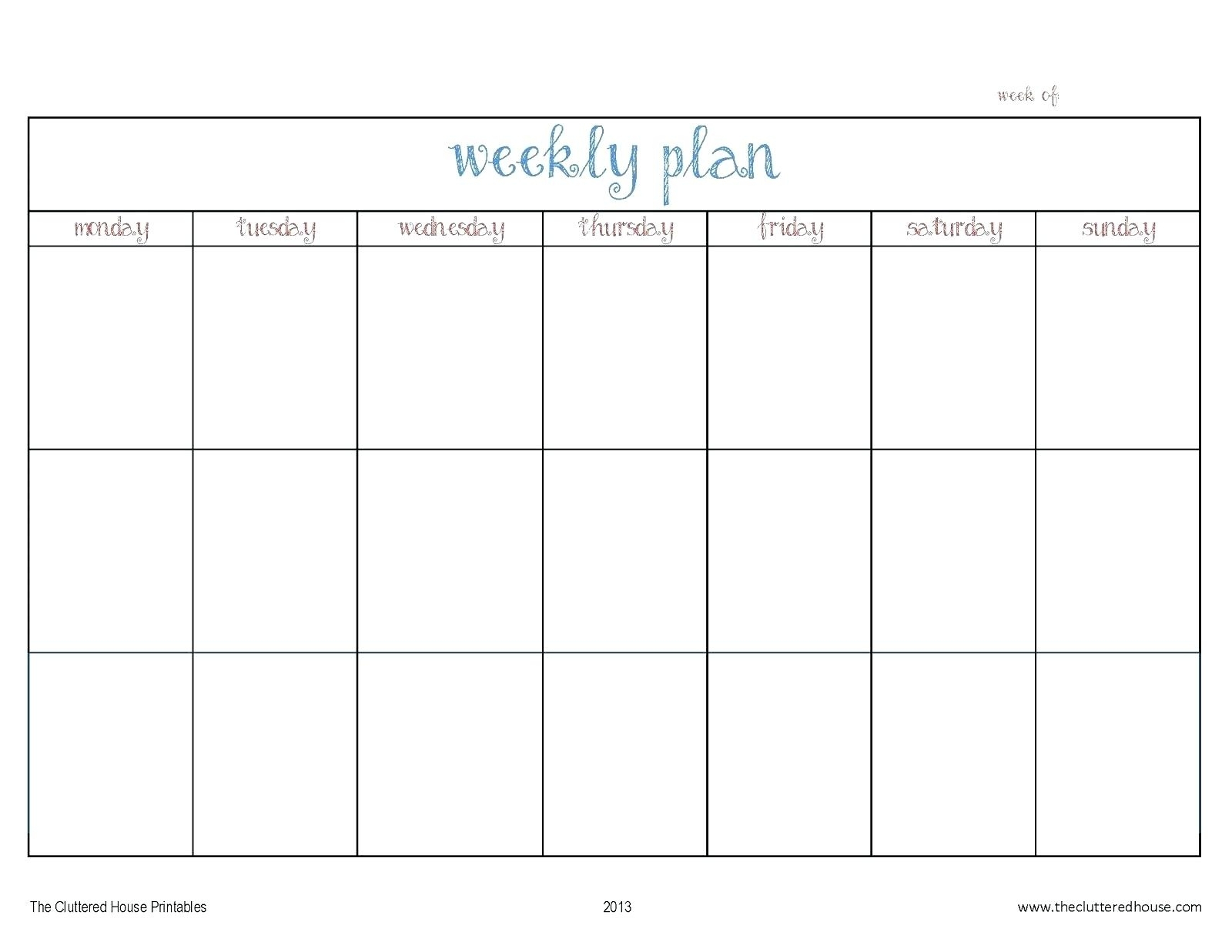 Calendar Template Monday Through Friday • Printable Blank