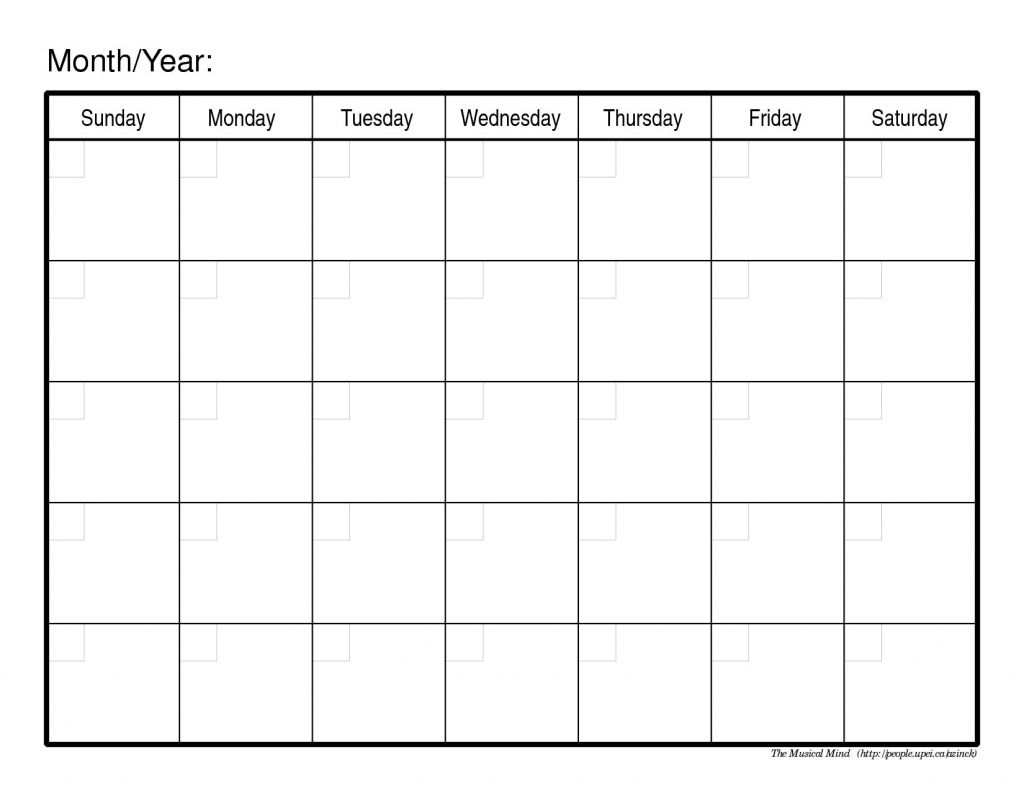 Calendar Template To Fill In And Print | One Page Calendar