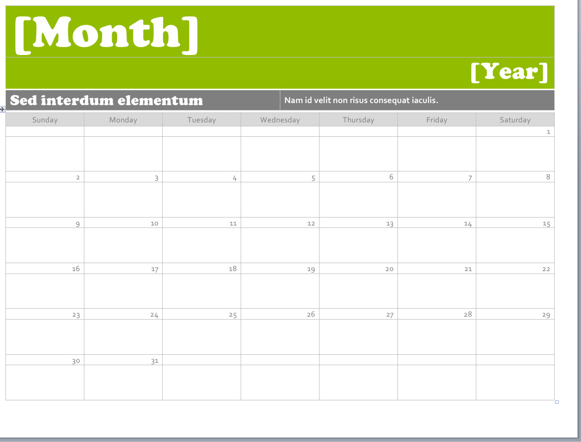 microsoft word calendar templates