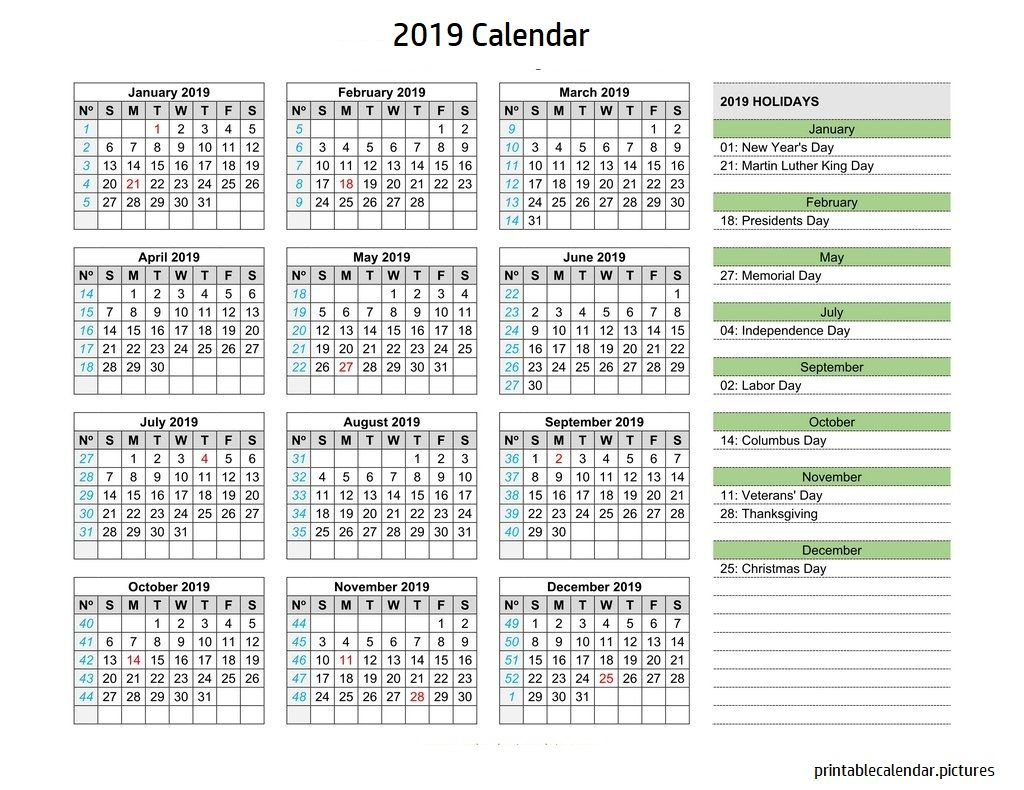 Calendar W Holidays | 2019 Calendar With Date Boxes And