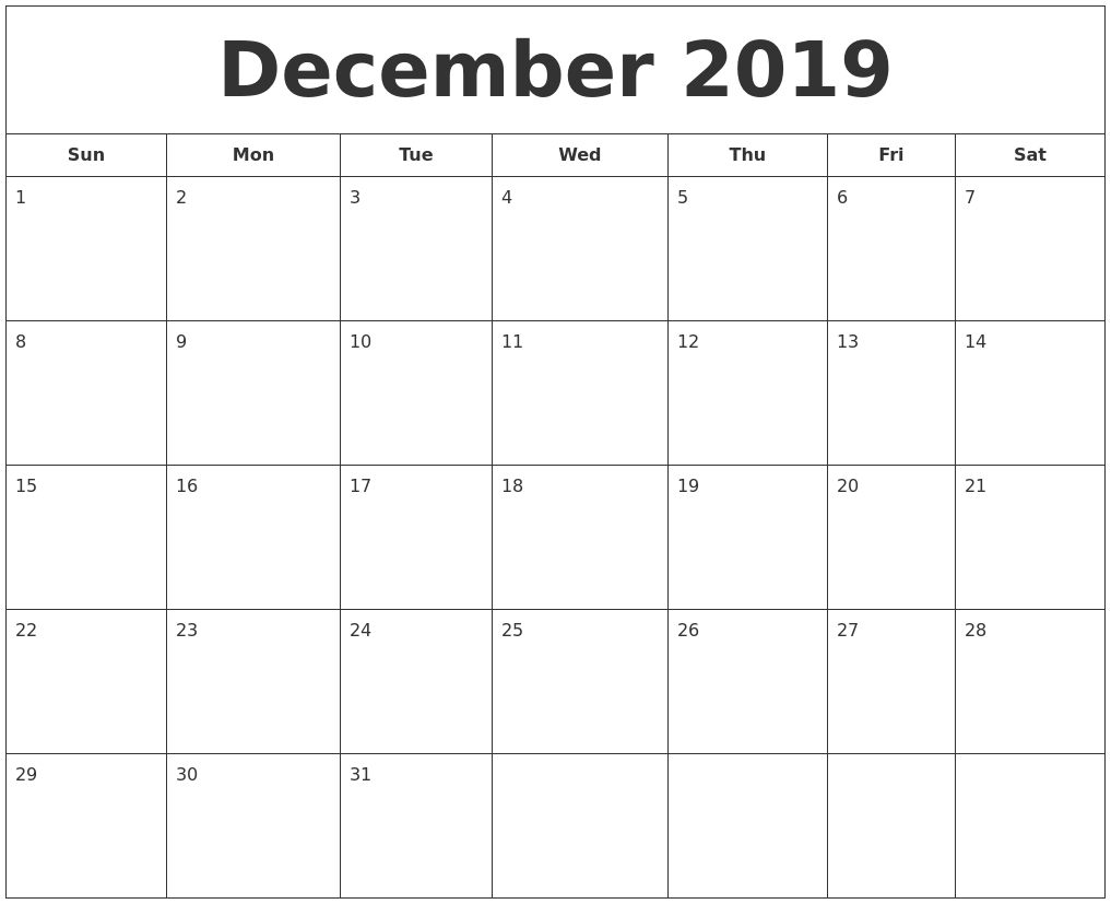Catch Printable Calendar Starting Monday December2019 ⋆ The