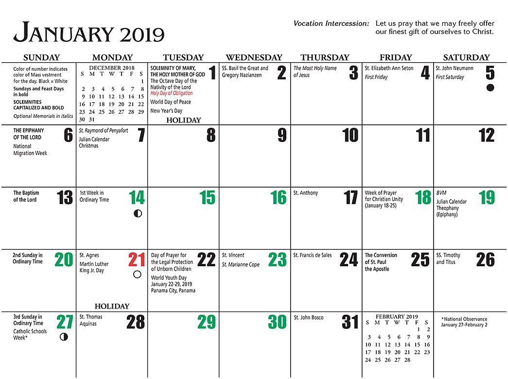 Free Printable Catholic Calendar