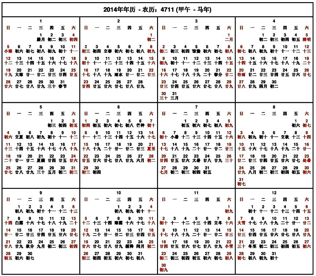 Printable Chinese Loonar Calender