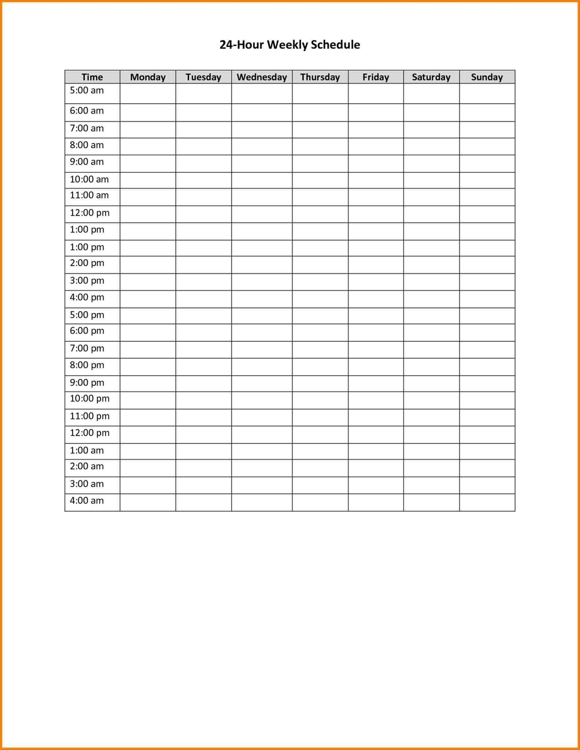 blank time slot week schedules example calendar printable