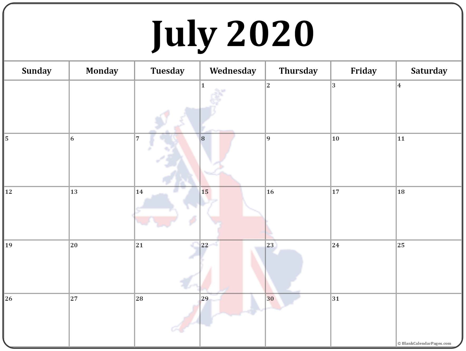 Collection Of July 2020 Photo Calendars With Image Filters.