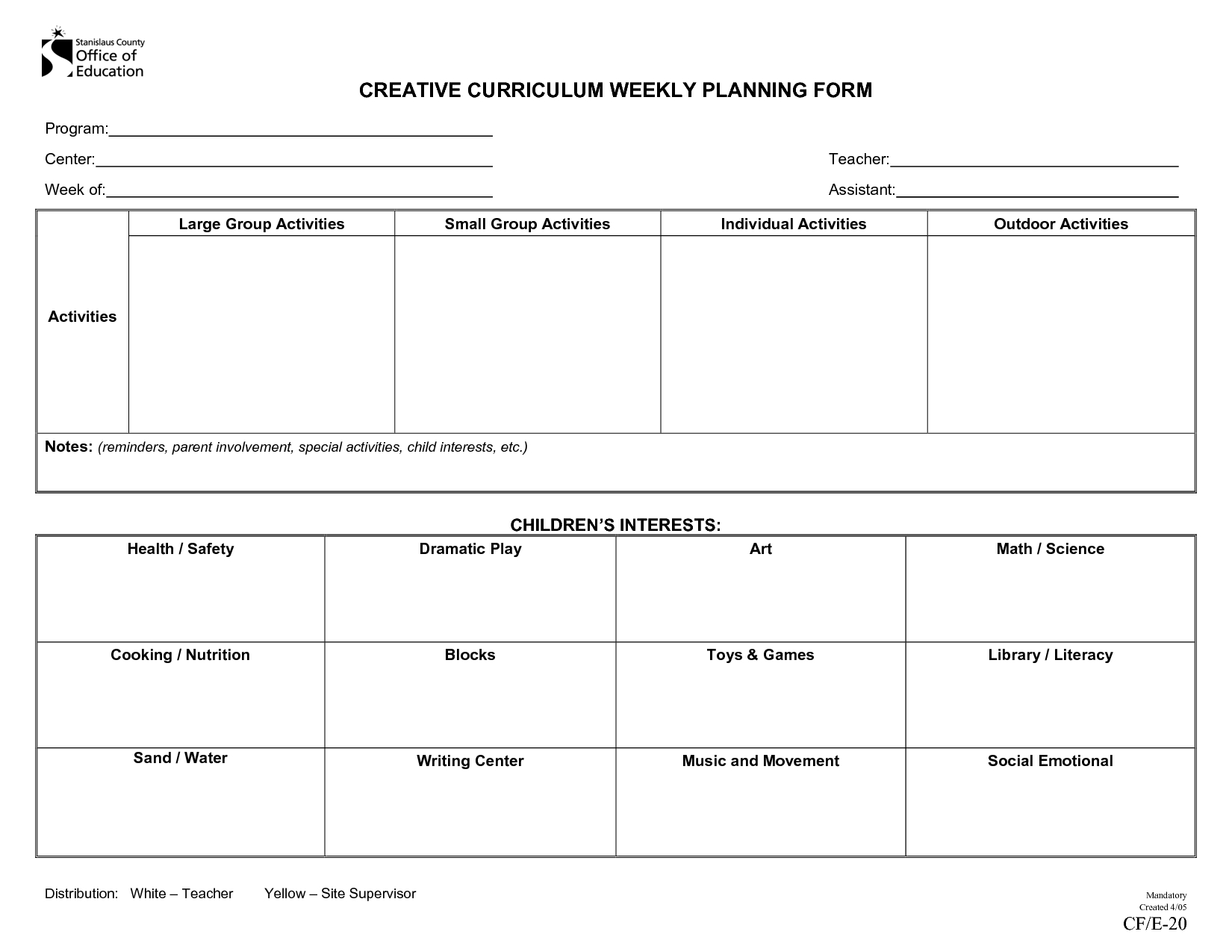 Creative Curriculum Lesson Plan Template - Bing Images