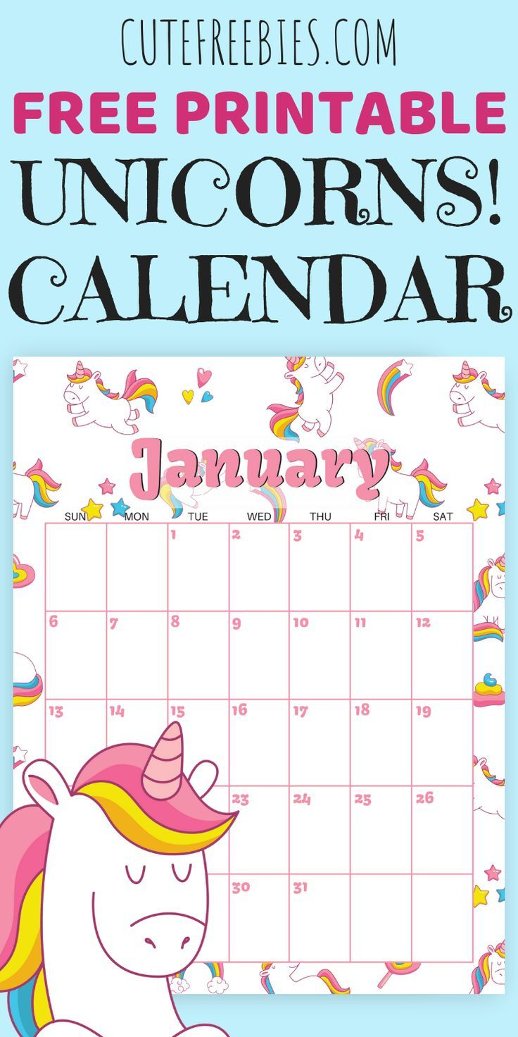 Cute Unicorn 2019 2020 Calendar - Free Printable