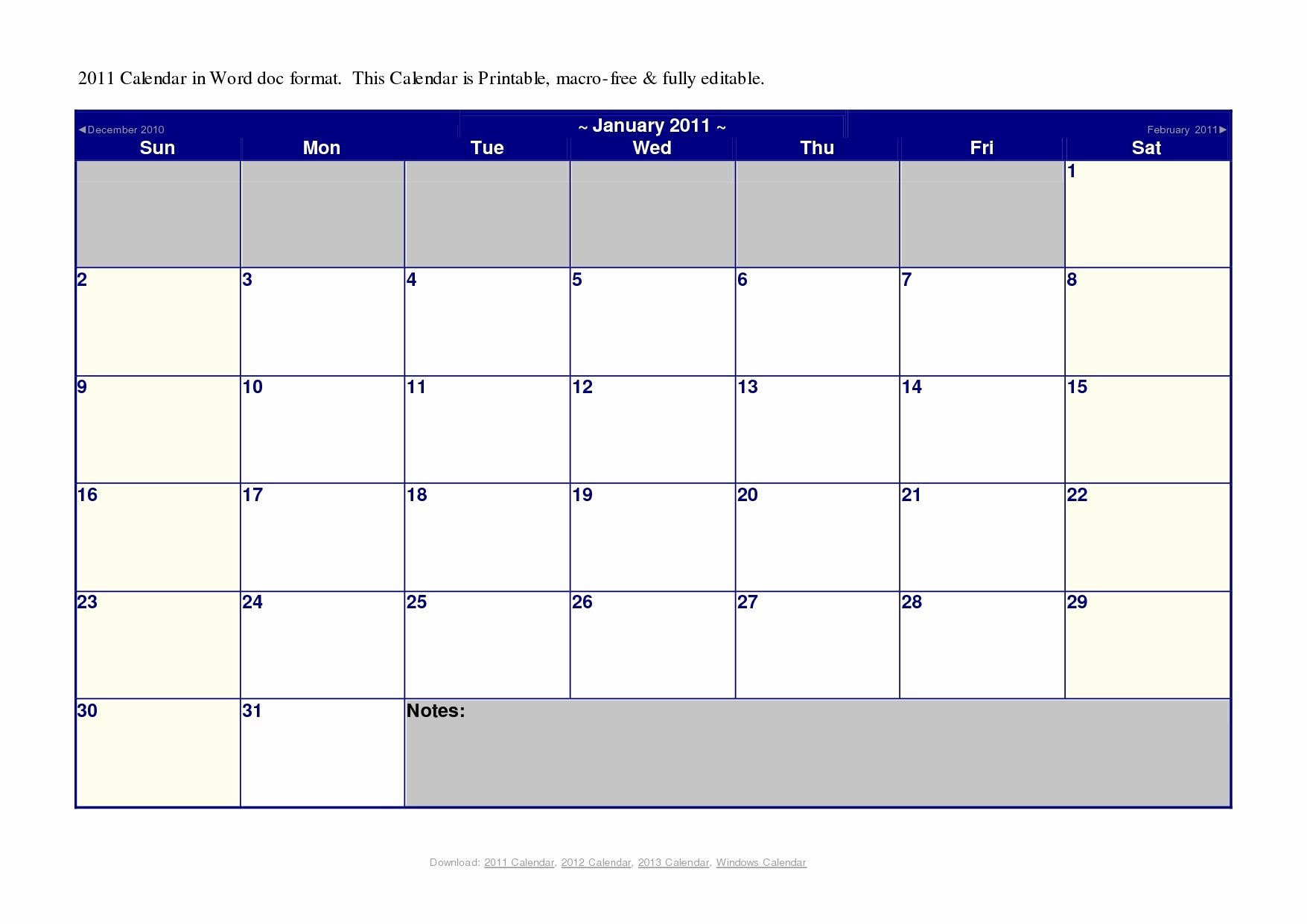 Monthly Calendar Template Word