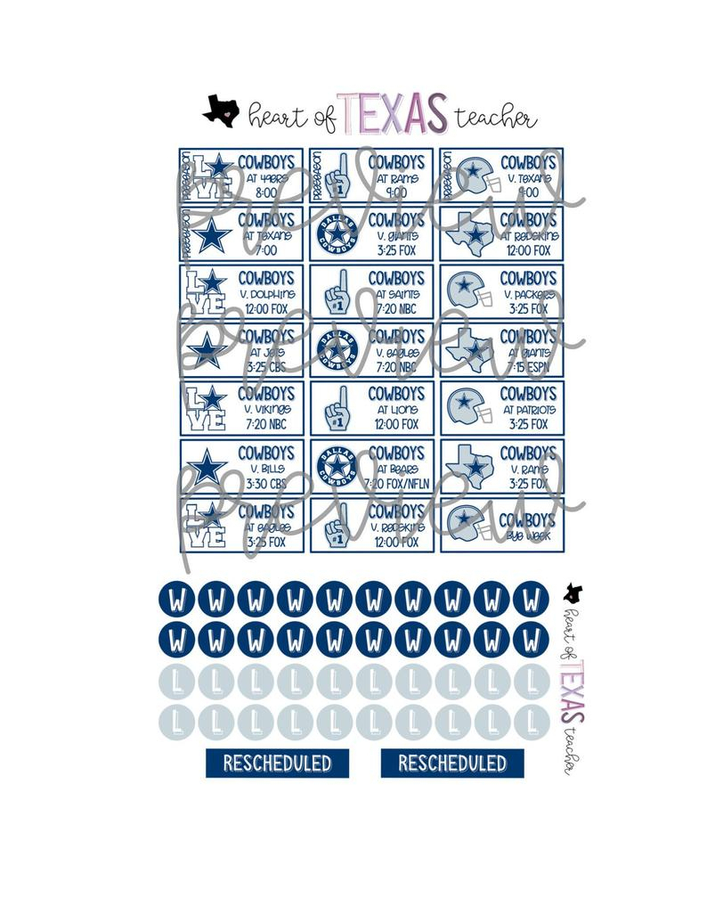 Dallas Cowboys 2019-2020 Season Schedule Stickers For Erin Condren Life  Planner {Instant Download}