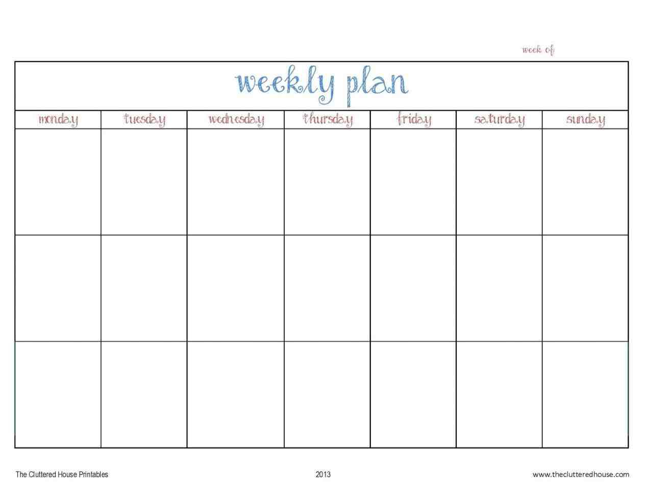 Day Weekly Calendar Plate Planner Schedule Excel Microsoft