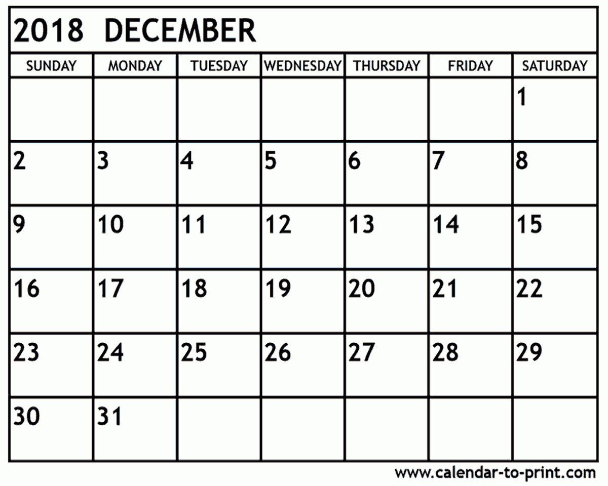 December 2018 Calendar Printable