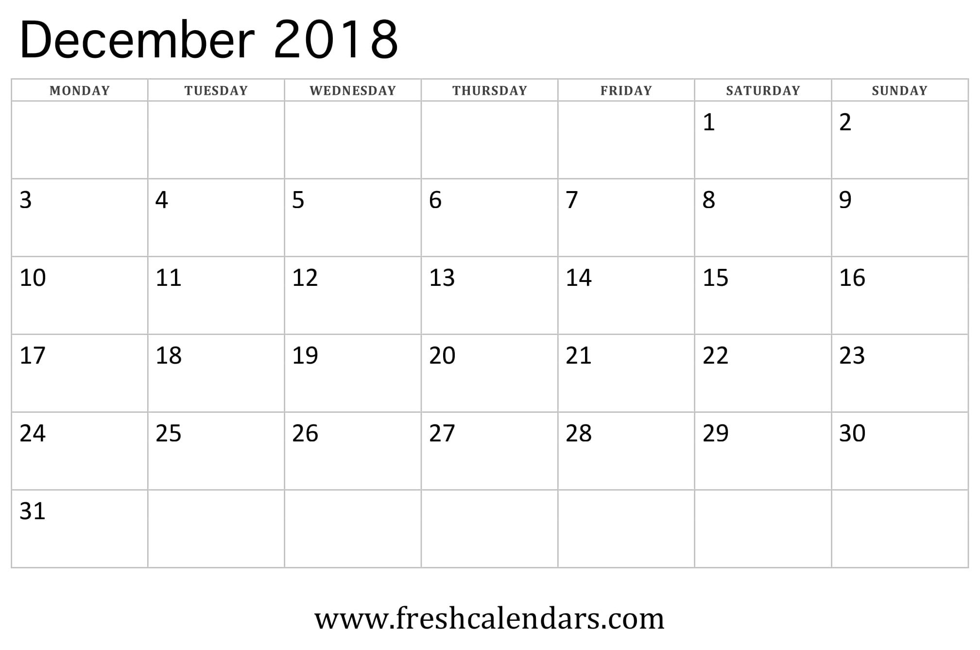 December 2018 Calendar Printable - Fresh Calendars