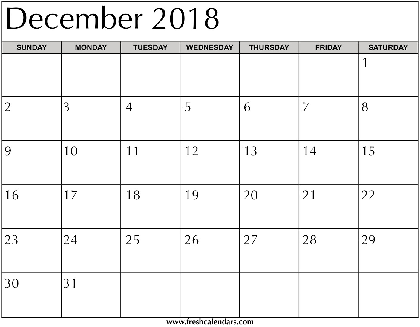 December 2018 Calendar Printable - Fresh Calendars