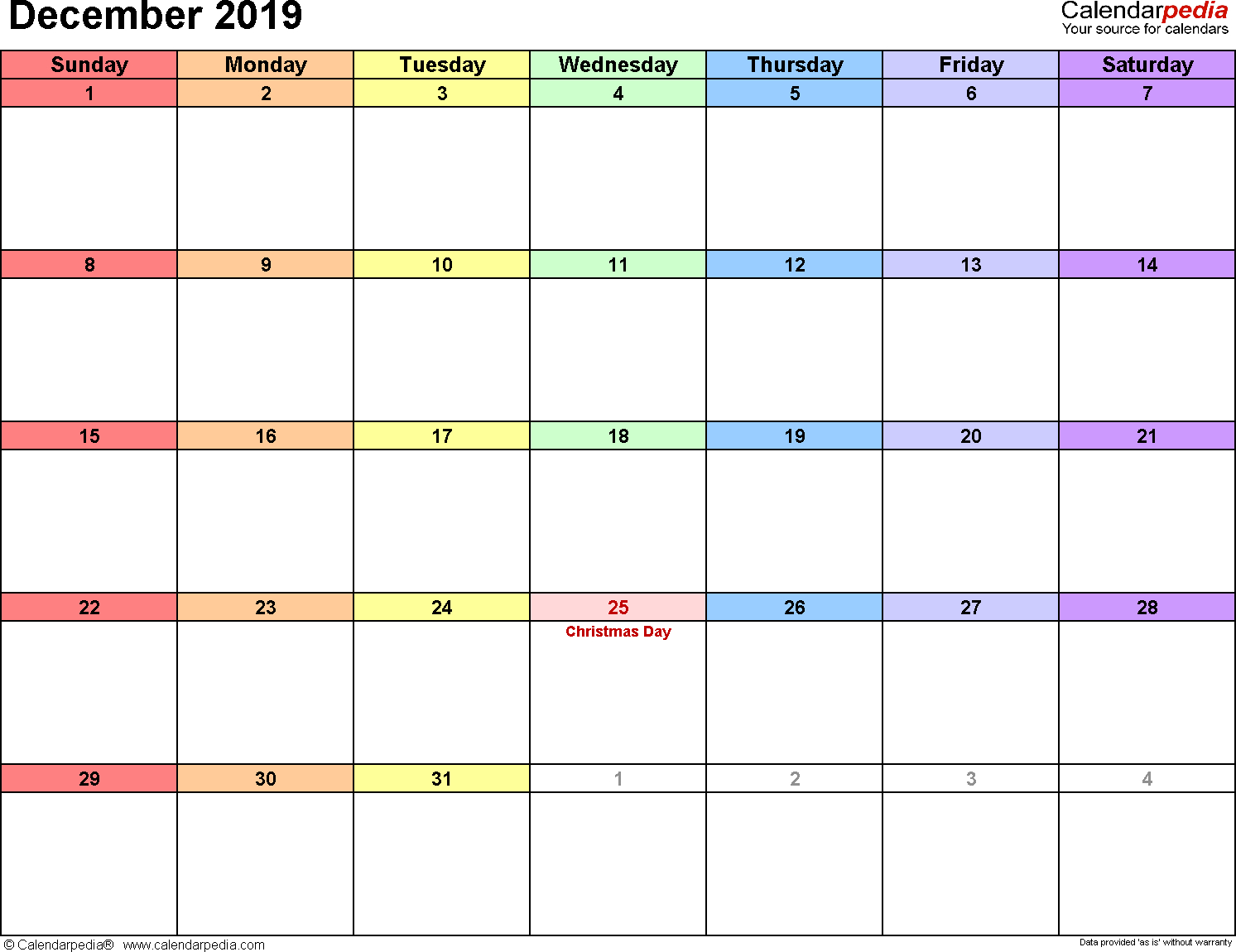 December 2019 Calendars For Word, Excel &amp; Pdf