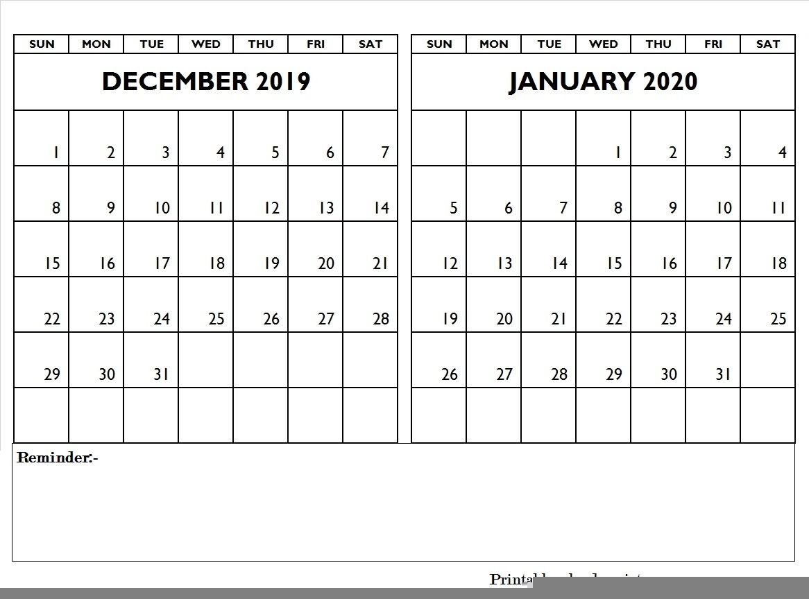 December 2019 January 2020 Calendar Editable | December 2019