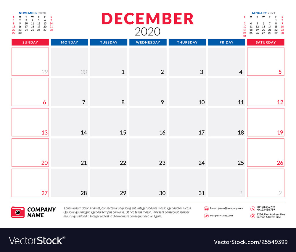 December 2020 Calendar Planner Stationery Design