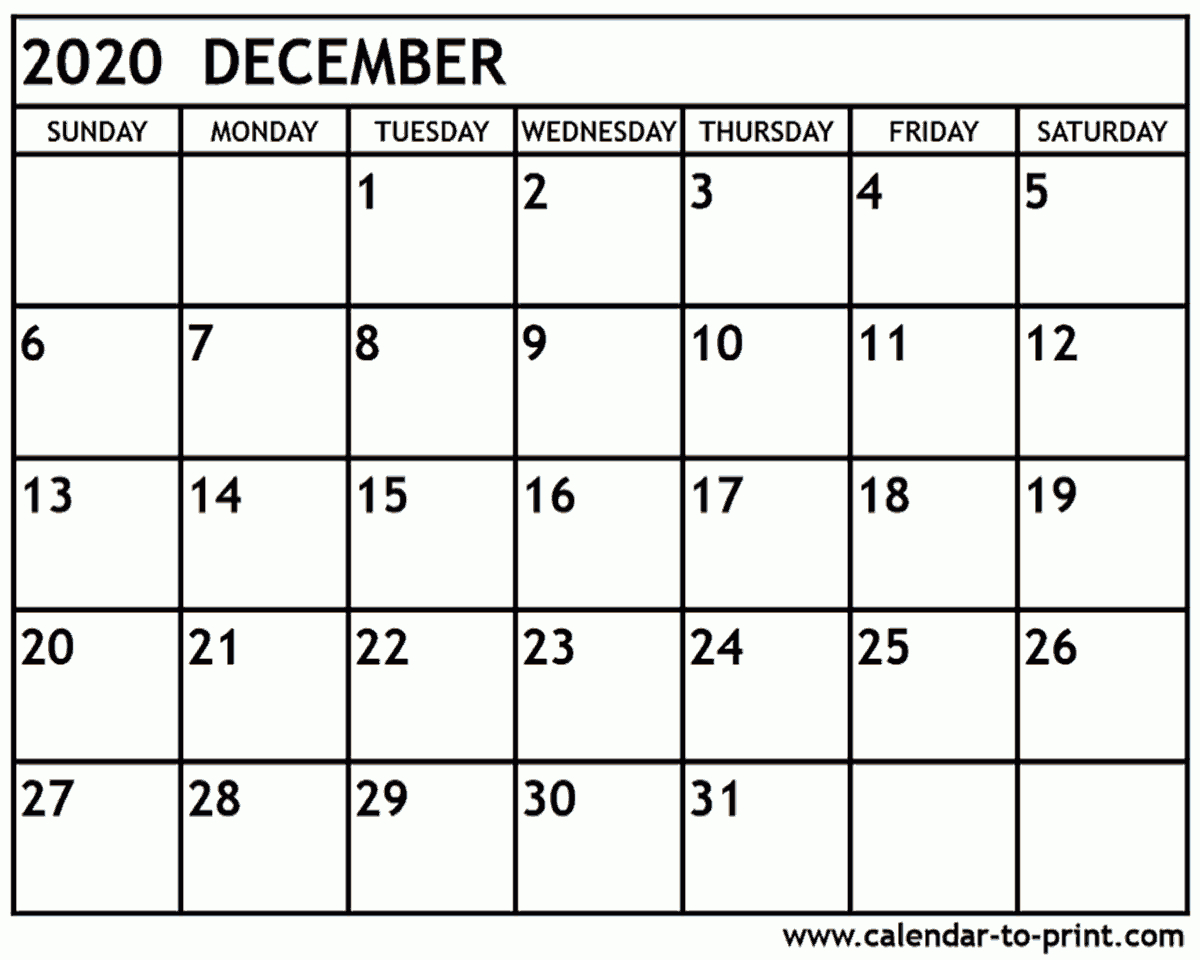 December 2020 Calendar Printable