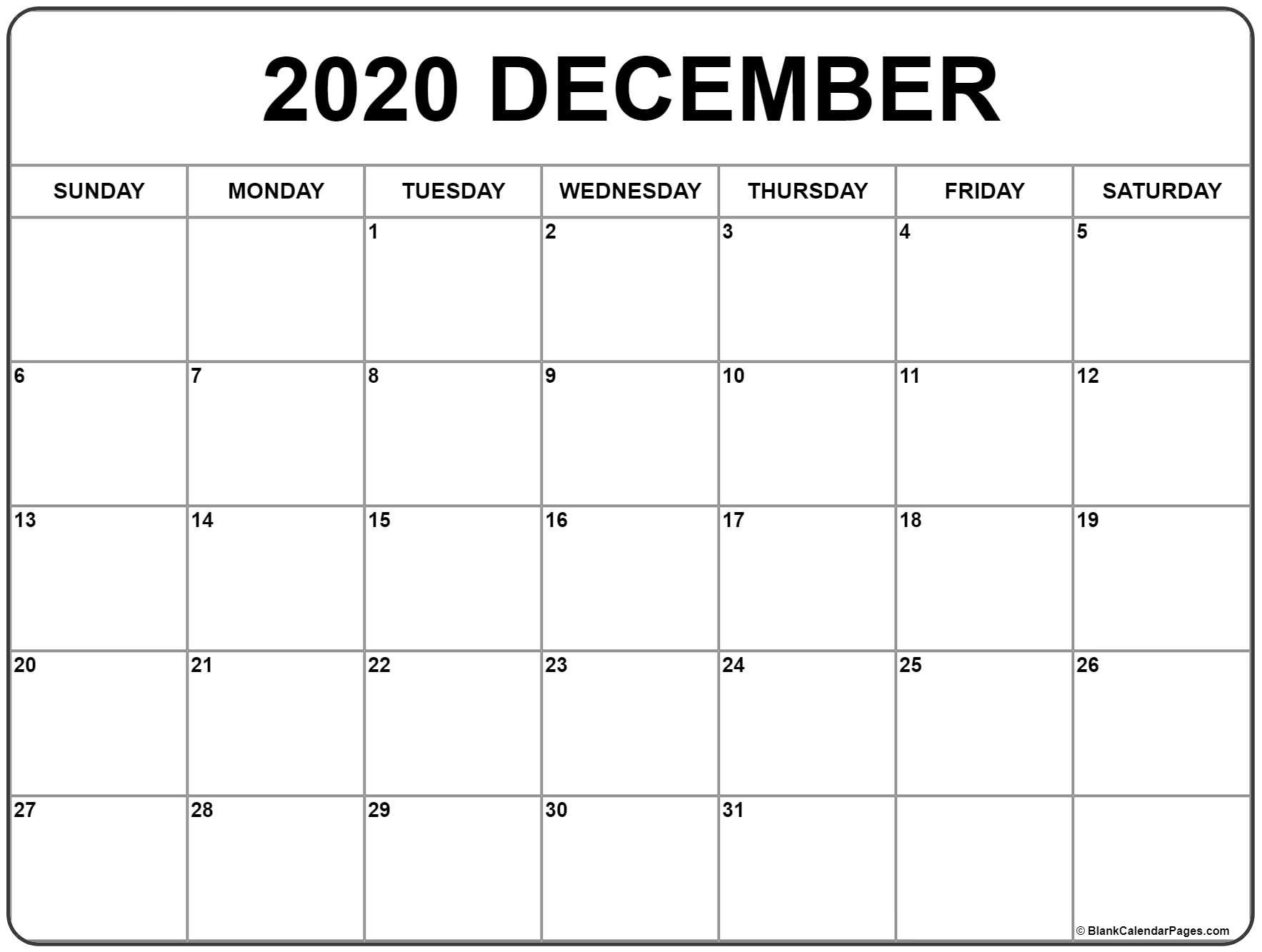 December 2020 Printable Calendar Template #2020Calendars