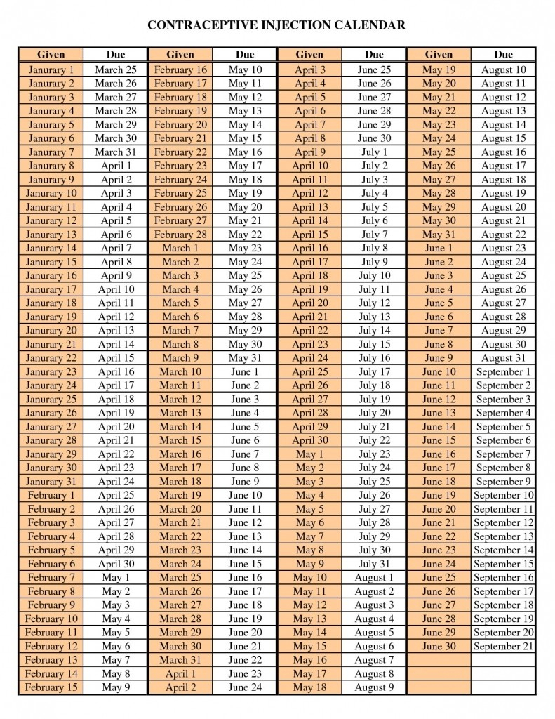 Depo-Provera Printable Calendar For Sept | Calendar Template