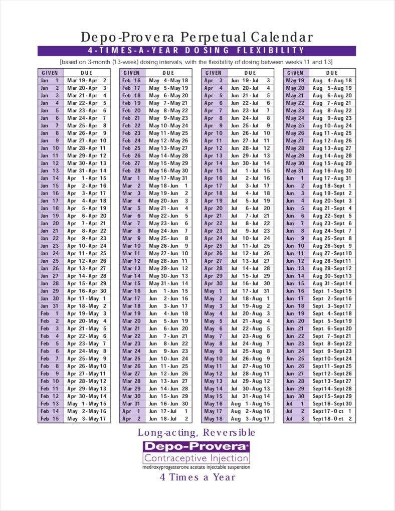 Printable Depo Provera Calendar