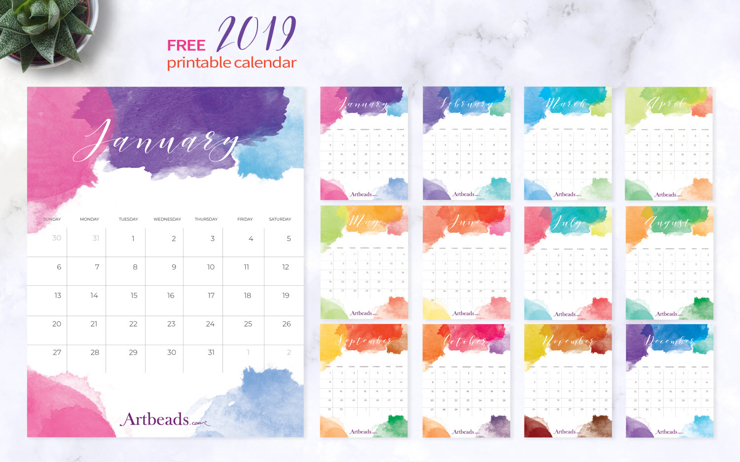 Designer Downloads - Free 2019 Calendar - Artbeads Blog