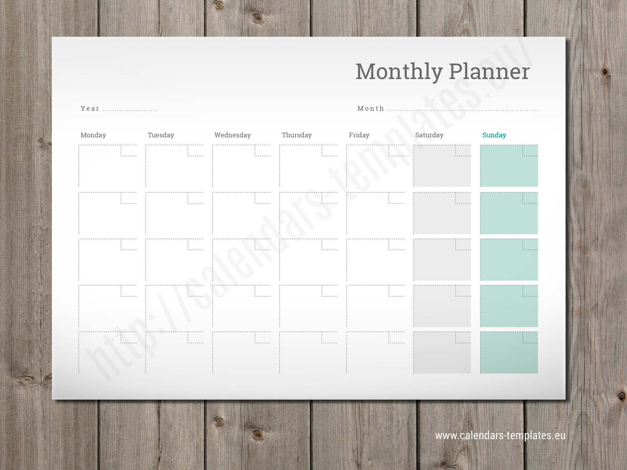 Desk Or Wall Blank Printable Monthly Calendar (Pm-W9) A2, A3 Size, Pdf  Format